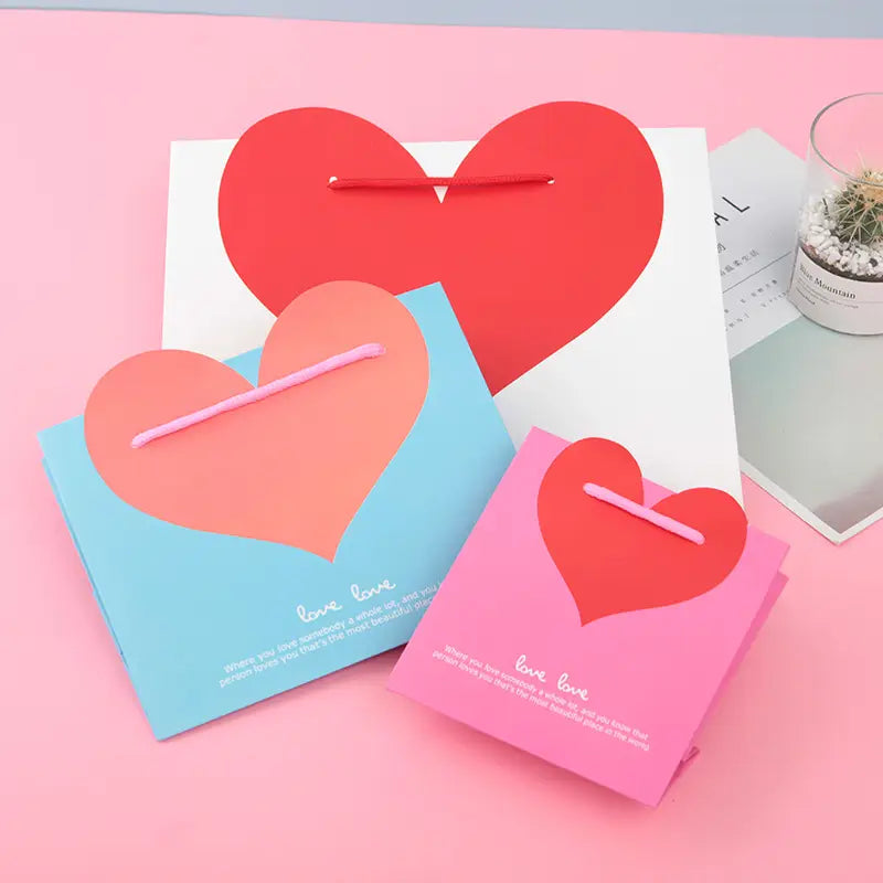 10pcs, 5 colors dual-colored Love heart paper gift bag - ByHome