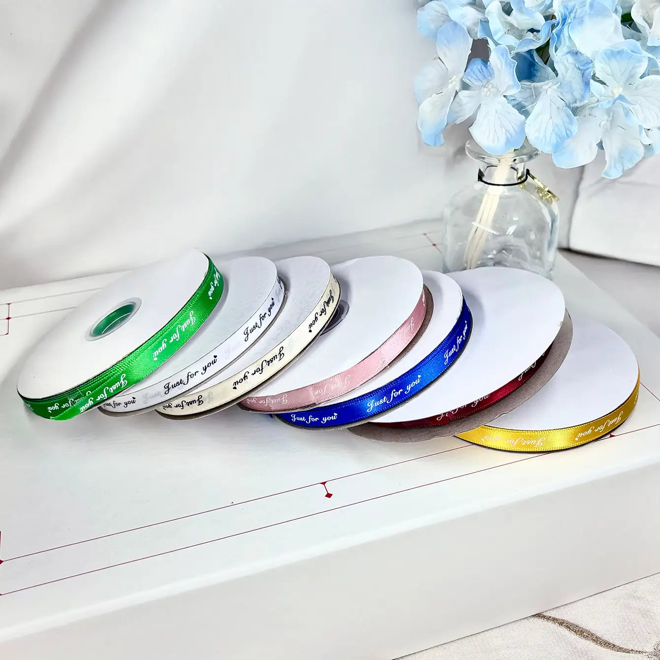 2/5" x 50 yds, JUST FOR YOU narrow polyester gift ribbon - ByHome