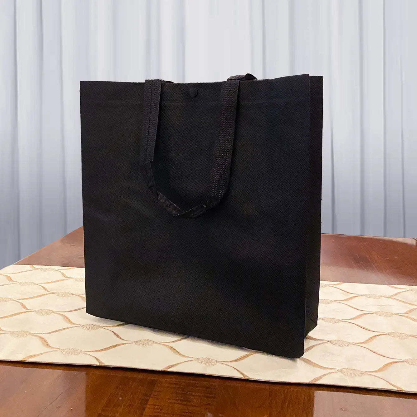 50pc, black long handle button non-woven bag - ByHome