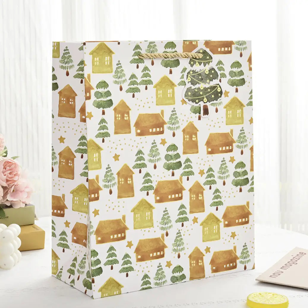 12pcs, Christmas yellow Houses tree tag gift bag - ByHome