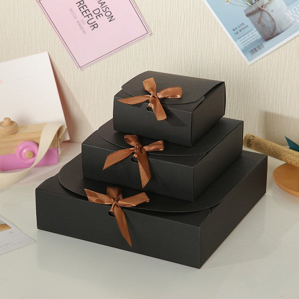 25pcs, 3 sizes square Black White Kraft paper gift Box w/ ribbon - ByHome