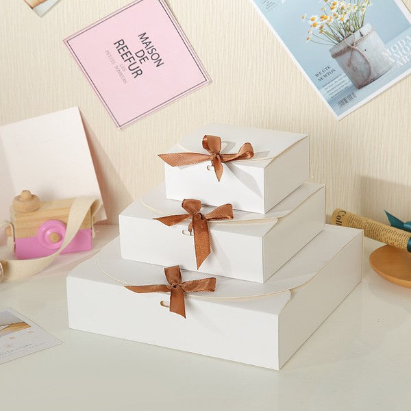 25pcs, 3 sizes square Black White Kraft paper gift Box w/ ribbon - ByHome