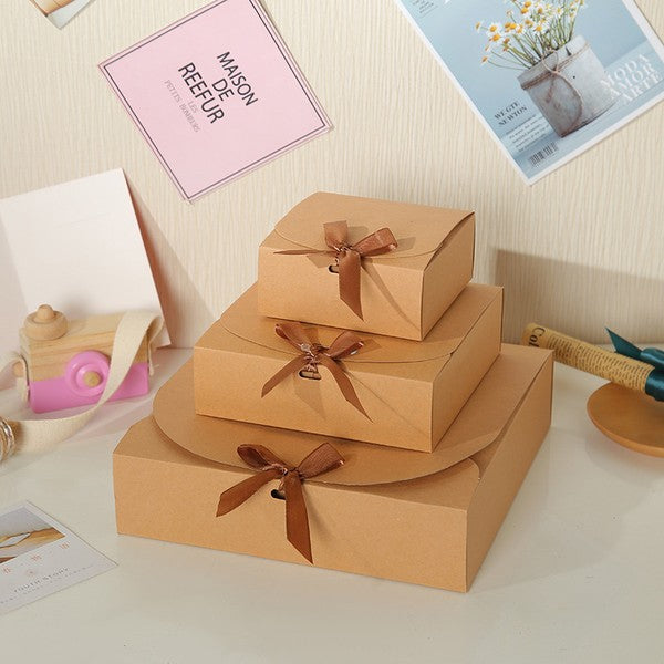 25pcs, 3 sizes square Black White Kraft paper gift Box w/ ribbon - ByHome