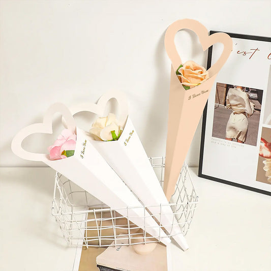 20pcs, White Beige LOVE heart single flower Bouquet paper sleeve - ByHome