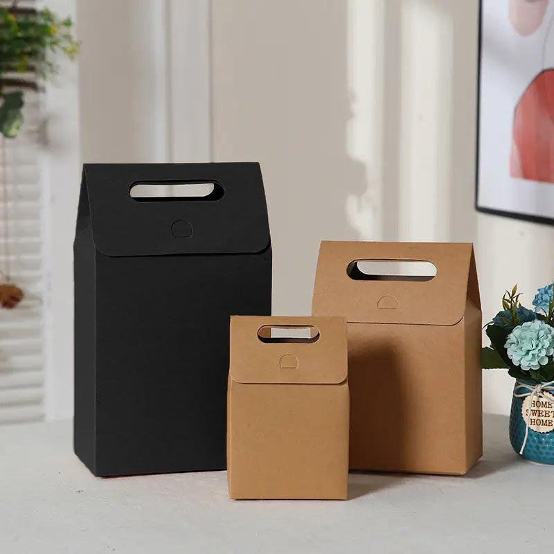 25pcs, 3 sizes Black Brown cardboard paper gift box bag w/ handle - ByHome