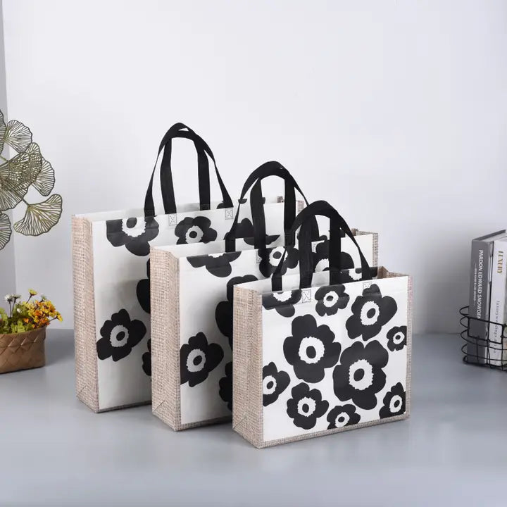 50pcs, 3 sizes Classical black Flower non-woven gift bag - ByHome