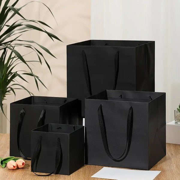 10pcs, 4 sizes Square premium Black White Paper Gift Bag - ByHome