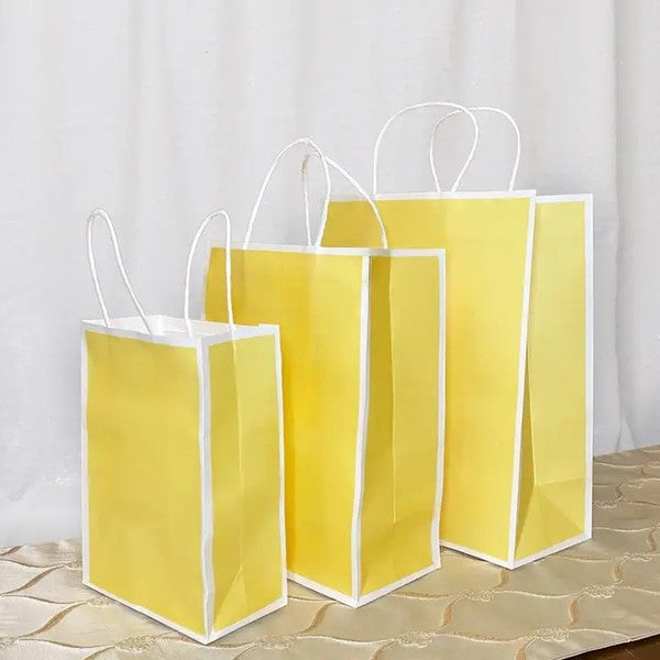 25 pc, 4 size Light green yellow white border kraft paper gift bag - ByHome