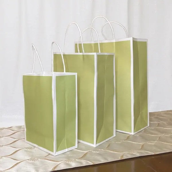 25 pc, 4 size Light green yellow white border kraft paper gift bag - ByHome