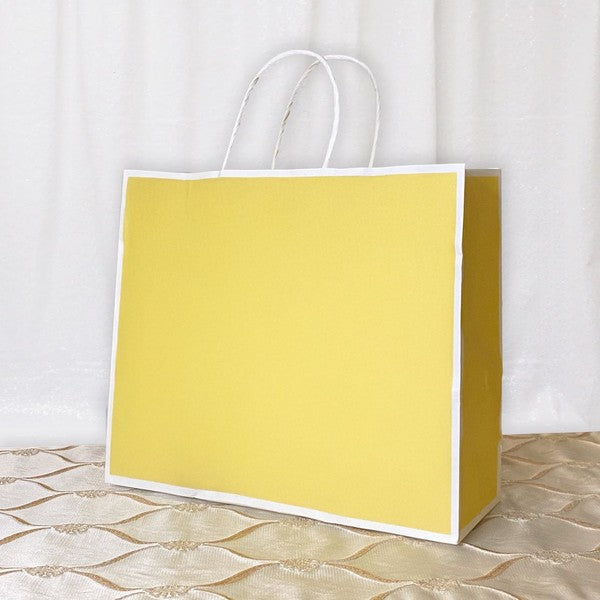 25 pc, 4 size Light green yellow white border kraft paper gift bag - ByHome