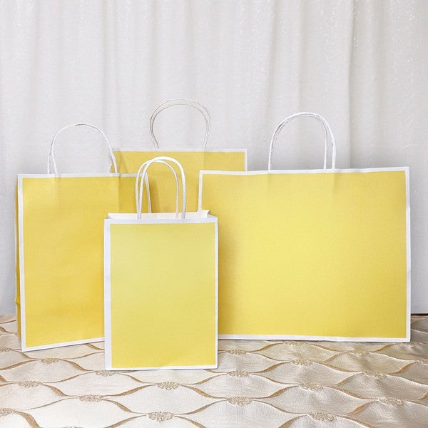 25 pc, 4 size Light green yellow white border kraft paper gift bag - ByHome