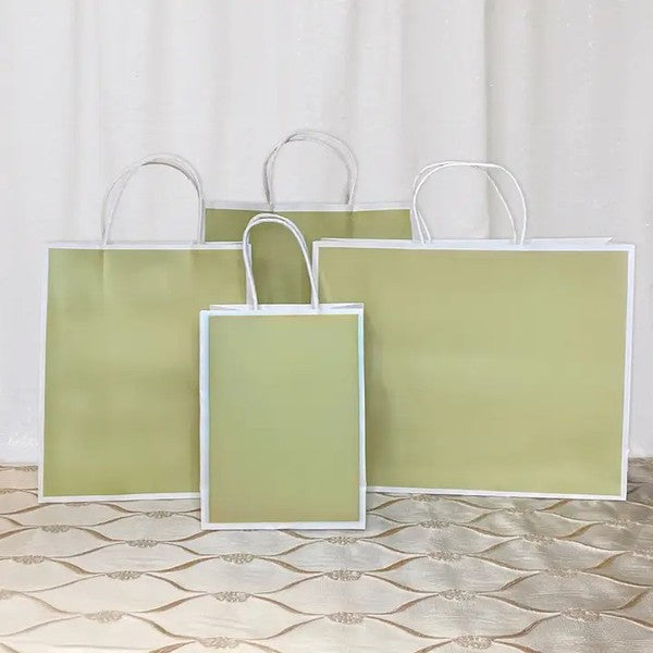 25 pc, 4 size Light green yellow white border kraft paper gift bag - ByHome