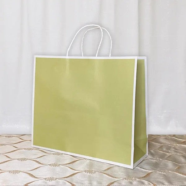 25 pc, 4 size Light green yellow white border kraft paper gift bag - ByHome