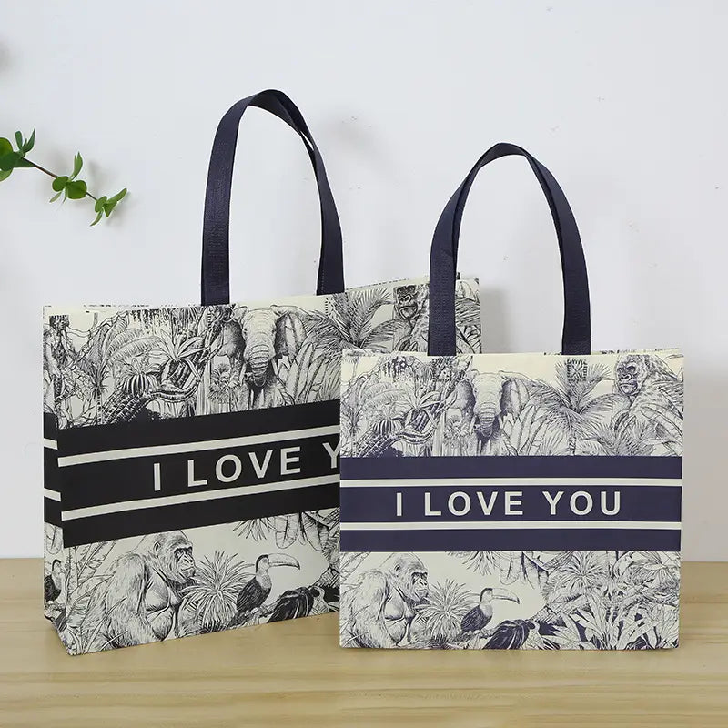50pc, 3 sizes LOVE black stripe jungle line art non-woven gift bag - ByHome