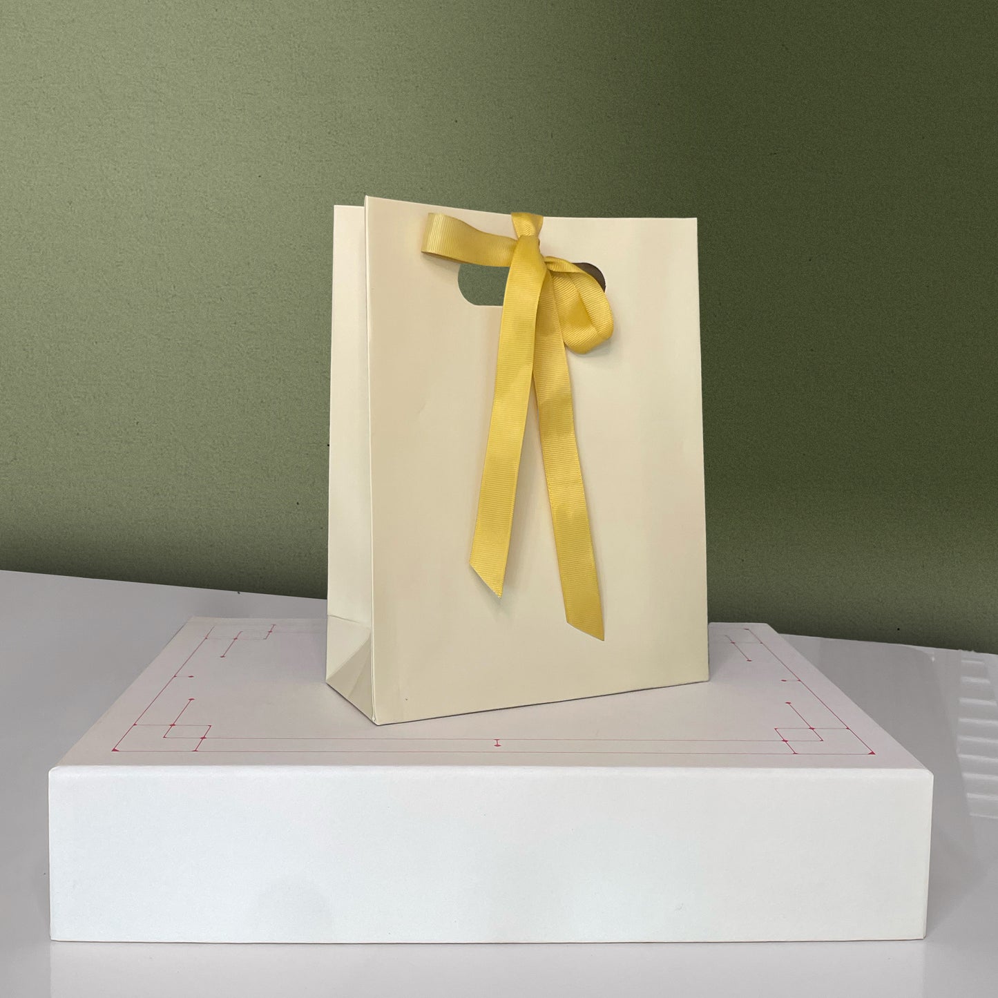 10pc, Cream Beige die-cut handle paper gift bag w/ free ribbon & tissue - ByHome