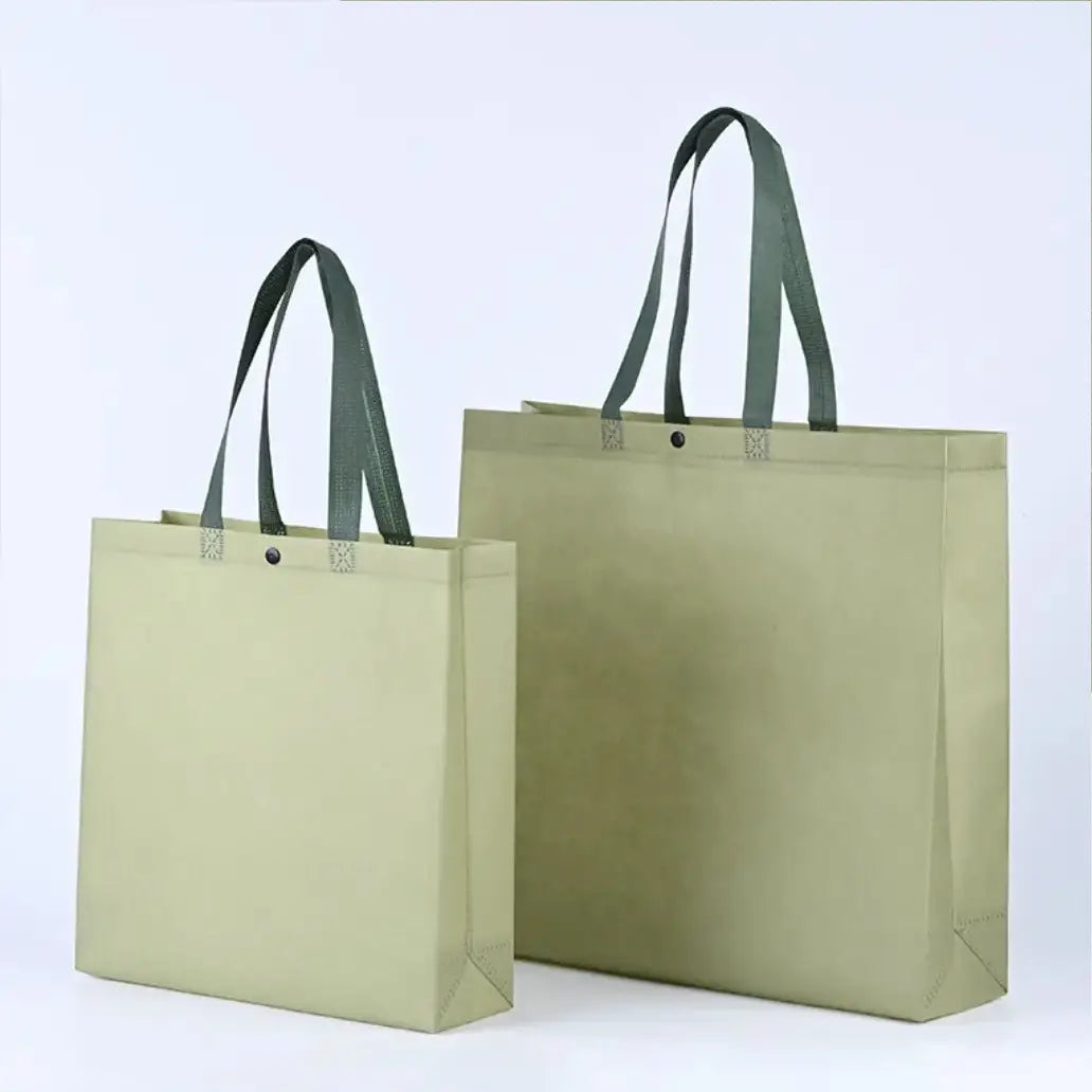 50pc, Matcha green long handle button non-woven bag - ByHome