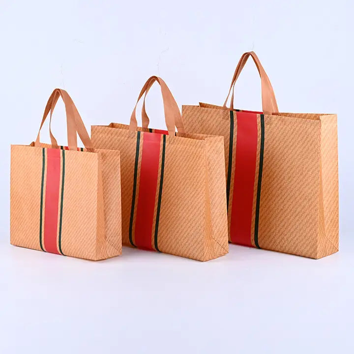 50 pcs, 3 sizes Caramel Orange red green stripe non-woven bag - ByHome