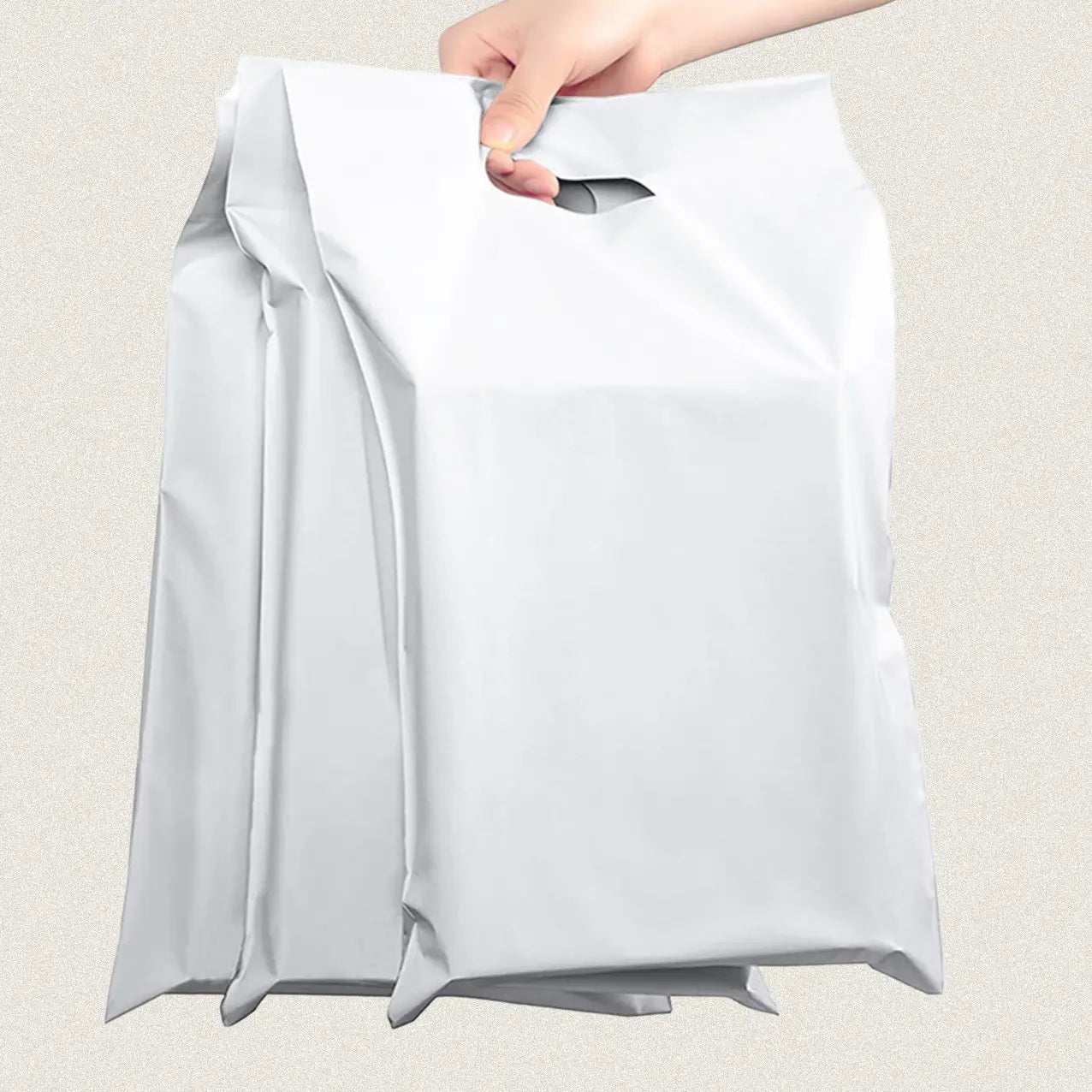 100pcs, 2 sizes white gray self-sealing poly mailing bag w/ handle - ByHome