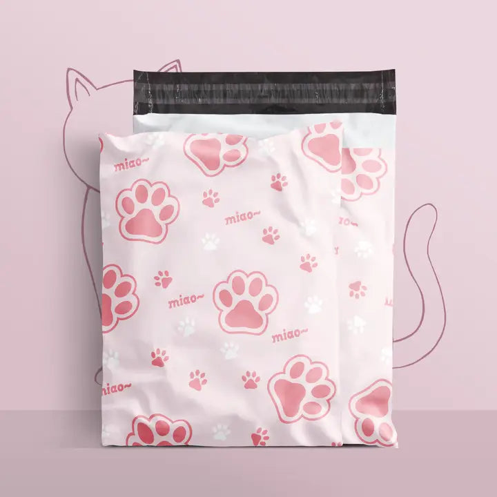 100pcs, 2 size Pink cat paw selfsealing poly mailer bag - ByHome