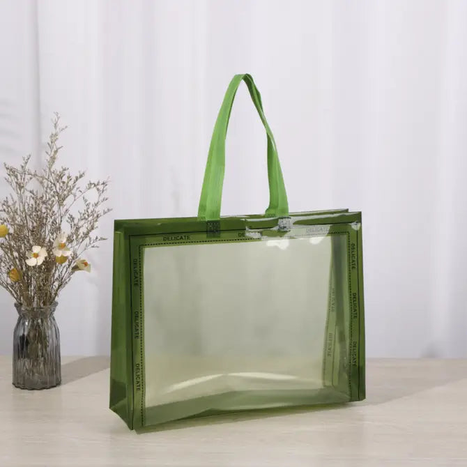 10pcs, 13"x11"x4"&17"x13"x5" Transparent Green edged gift bag - ByHome