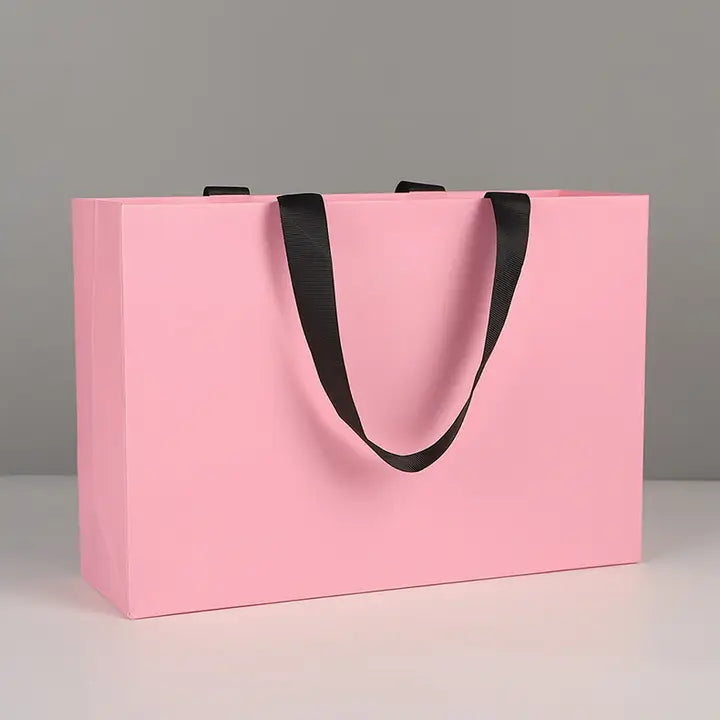 10pcs, premium Threaded Rope pink Gift Bag with free tissue - ByHome