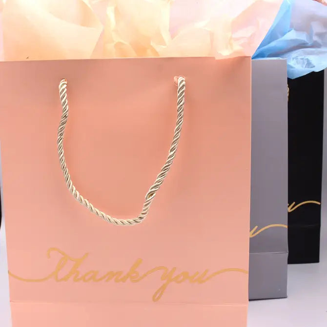 12pcs, peach pink with gold THANK YOU gift bag 3 sizes - ByHome