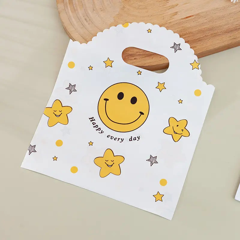 50pcs, 3 Styles Stripe Heart Smile wavy handle PVC gift bag - ByHome