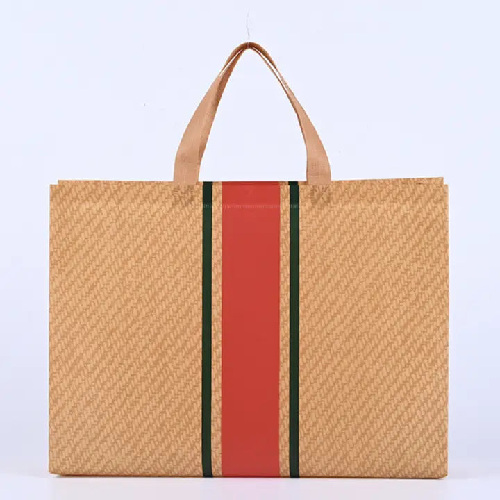 50 pcs, 3 sizes Caramel Orange red green stripe non-woven bag - ByHome