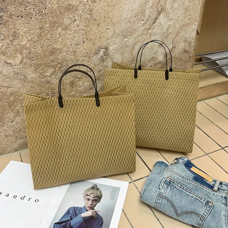 50pcs, 2 sizes Khaki wavy woven pattern non-woven gift bag - ByHome