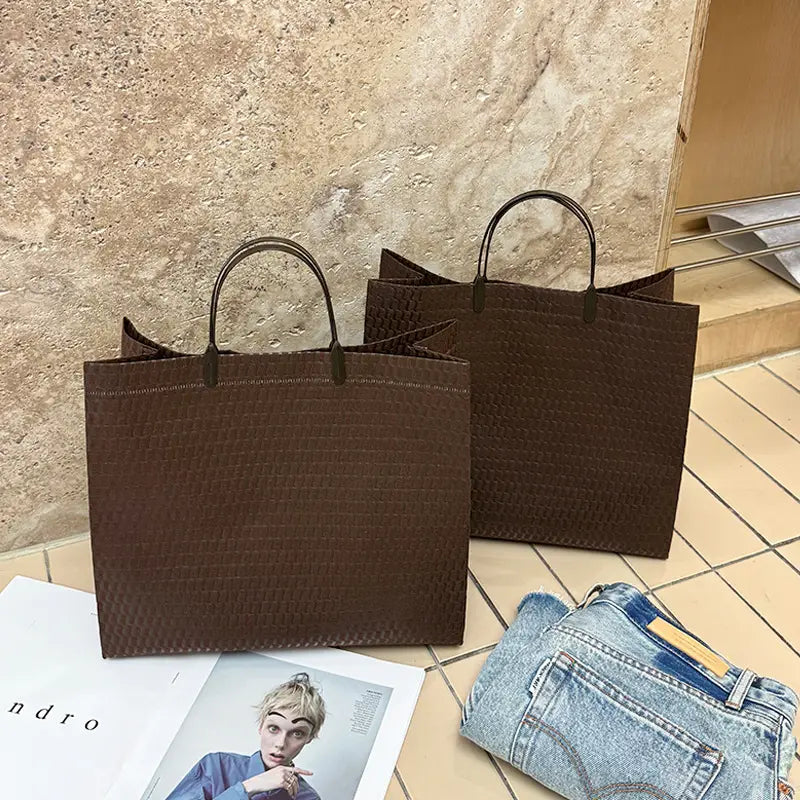 50pcs, 2 sizes Brown wavy woven pattern non-woven gift bag - ByHome