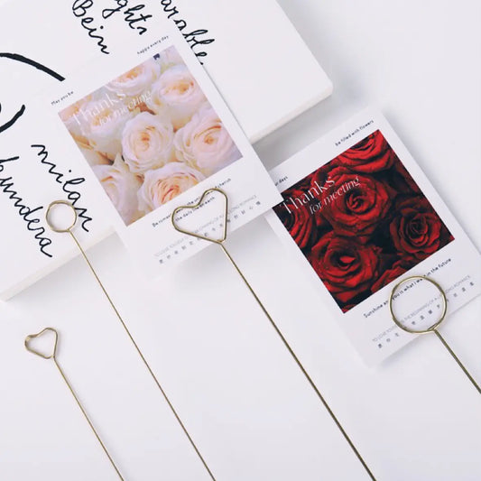 10 pcs, 14" floral postcard holder photo metal clip stick - ByHome