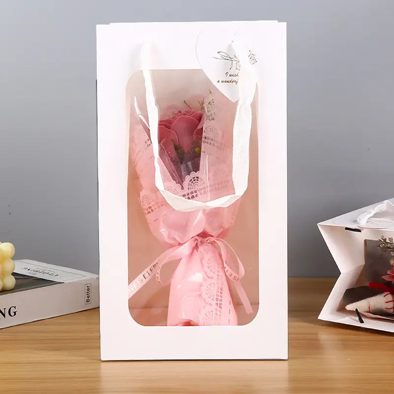 10pc, 3 size Vertical Transparent Window All White gift bag - ByHome