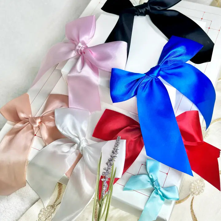 5pcs, 6 colors 6"x7.5" large shiny polyester pre-tied ribbon bow - ByHome