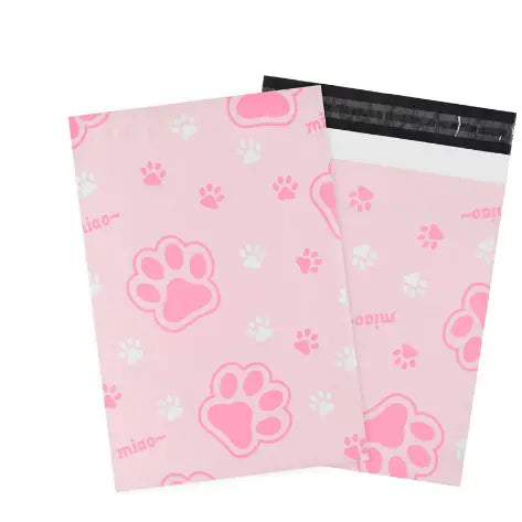 100ct, Pink cat paws selfsealing anti-tear waterproof mailer bag - ByHome