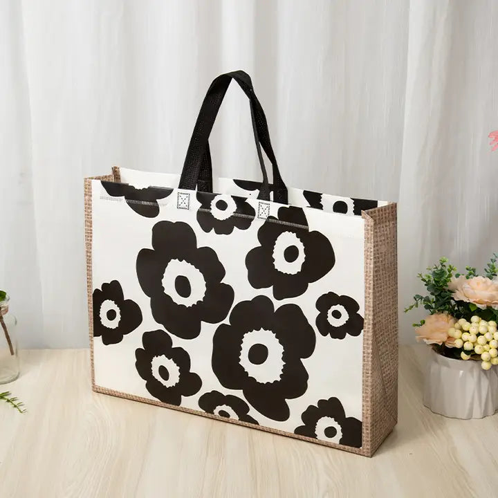 50pcs, 3 sizes Classical black Flower non-woven gift bag - ByHome