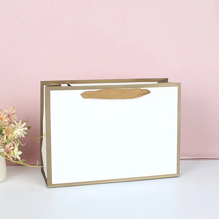 20pcs, 9 sizes White with Gold border premium paper gift bag - ByHome