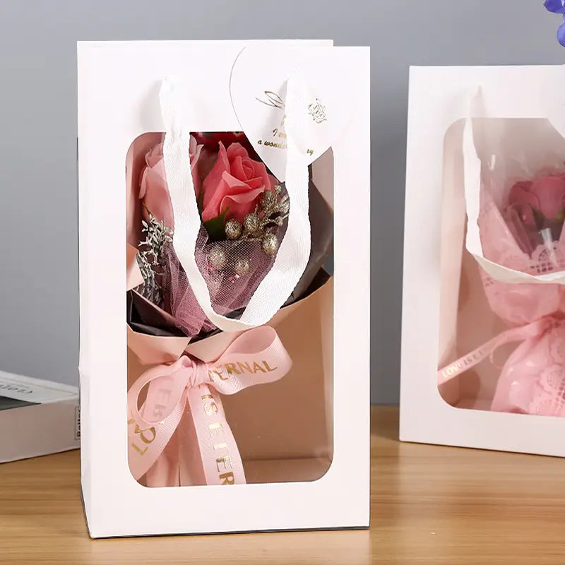 10pc, 3 size Vertical Transparent Window All White gift bag - ByHome