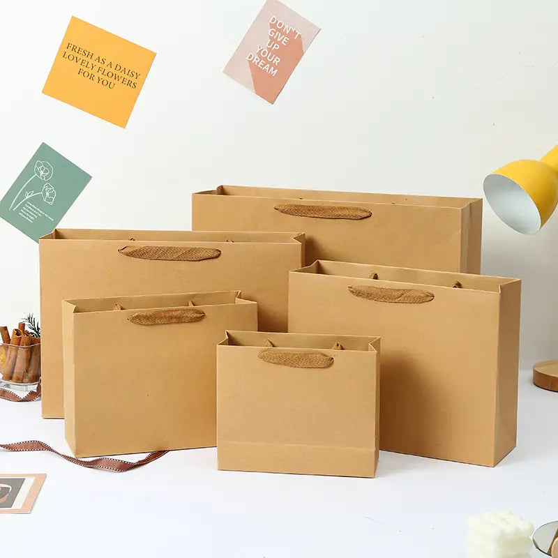 10pcs, 6 sizes horizontal Kraft Brown Paper Gift Bag - ByHome