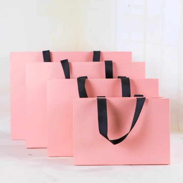 10pcs, premium Threaded Rope pink Gift Bag with free tissue - ByHome