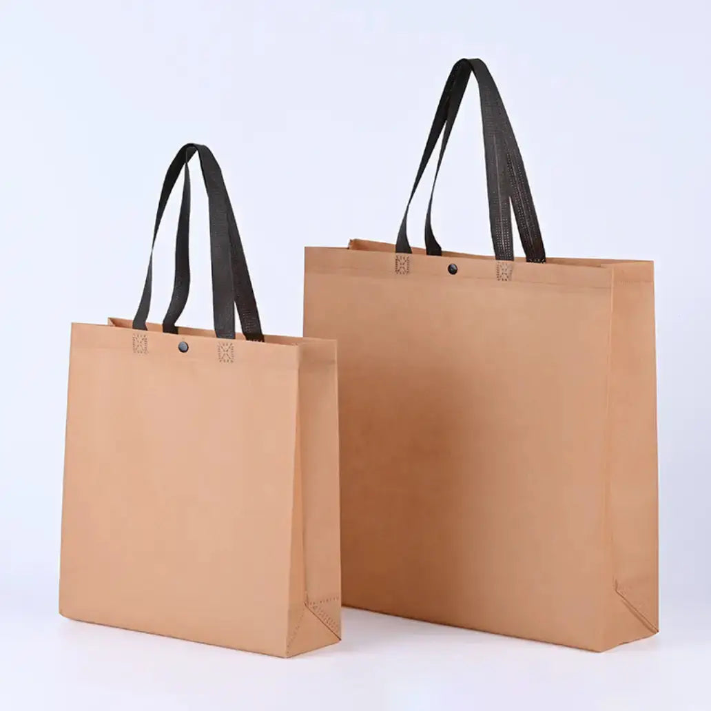 50pc, Caramel long handle buttoon non-woven bag - ByHome
