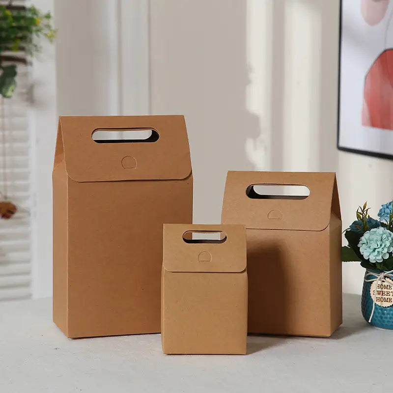 25pcs, 3 sizes Black Brown cardboard paper gift box bag w/ handle - ByHome