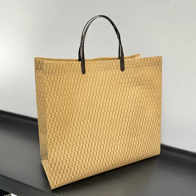 50pcs, 2 sizes Khaki wavy woven pattern non-woven gift bag - ByHome