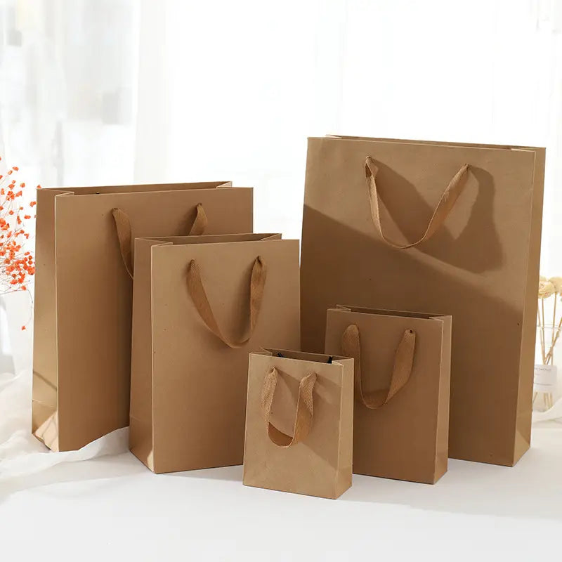 10pcs, 5 sizes vertical Kraft Brown Paper Gift Bag - ByHome