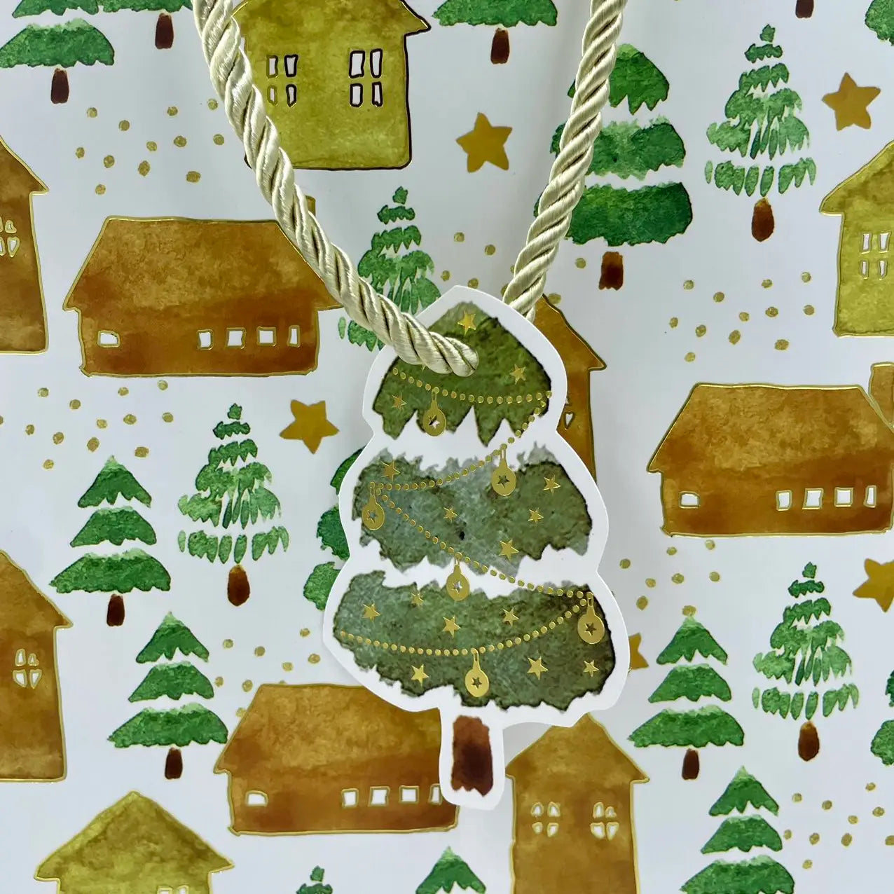 12pcs, Christmas yellow Houses tree tag gift bag - ByHome