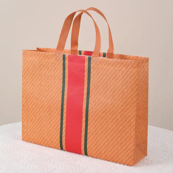 50 pcs, 3 sizes Caramel Orange red green stripe non-woven bag - ByHome