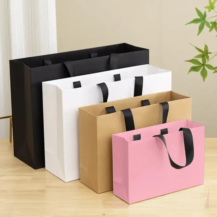 10pcs, premium Threaded Rope pink Gift Bag with free tissue - ByHome