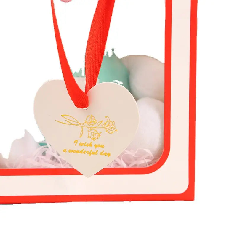 10pc, 3 size Transparent Window White Red border gift bag - ByHome
