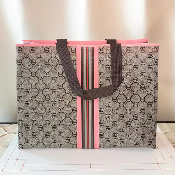 50pcs, 4 sizes luxury grid pink stripes non-woven gift bag - ByHome