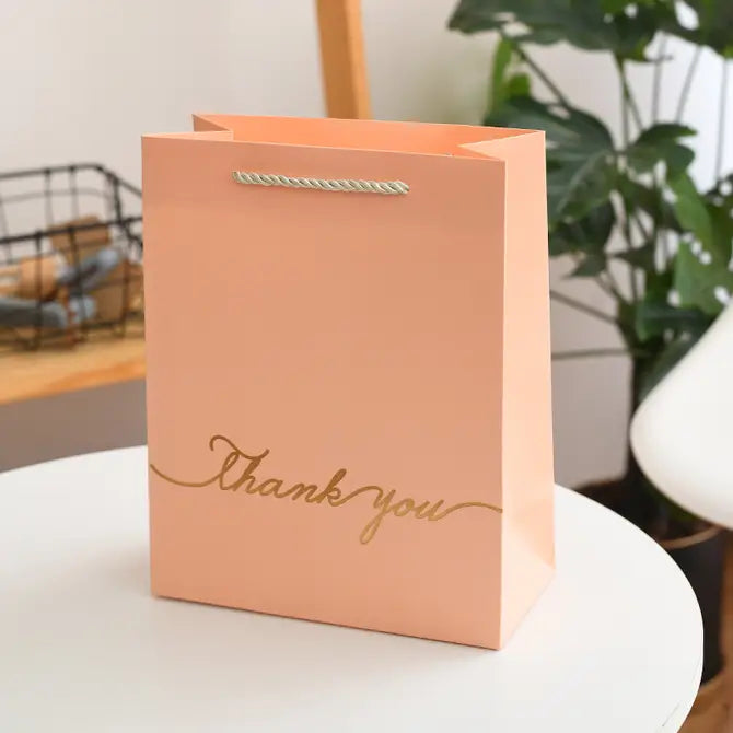 12pcs, peach pink with gold THANK YOU gift bag 3 sizes - ByHome