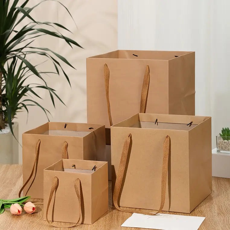 10pcs, 6 sizes Square premium Brown Kraft Paper Gift Bag - ByHome
